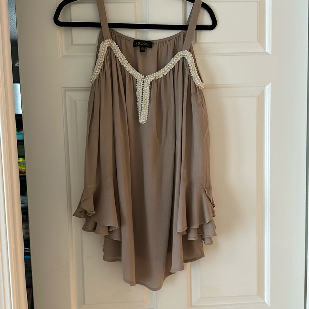 Beautiful cold shoulder 3/4 sleeve beaded shirt